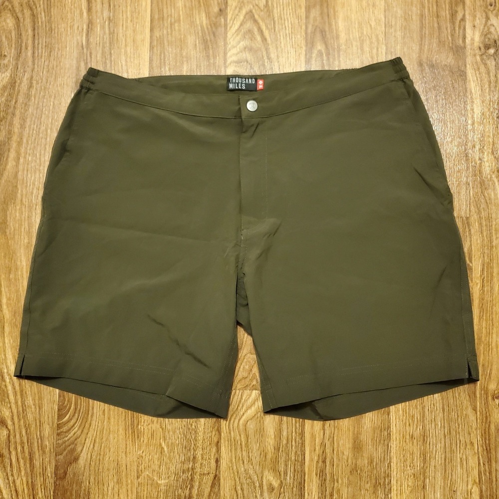 Thousand Miles Shorts Men XL Olive Green All Day Travel Stretch Quick Dry 7" New